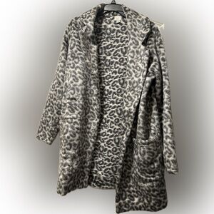 A New Day Open Front Jacket small Gray Animal Print Faux Fur Thick Fabric (J2)